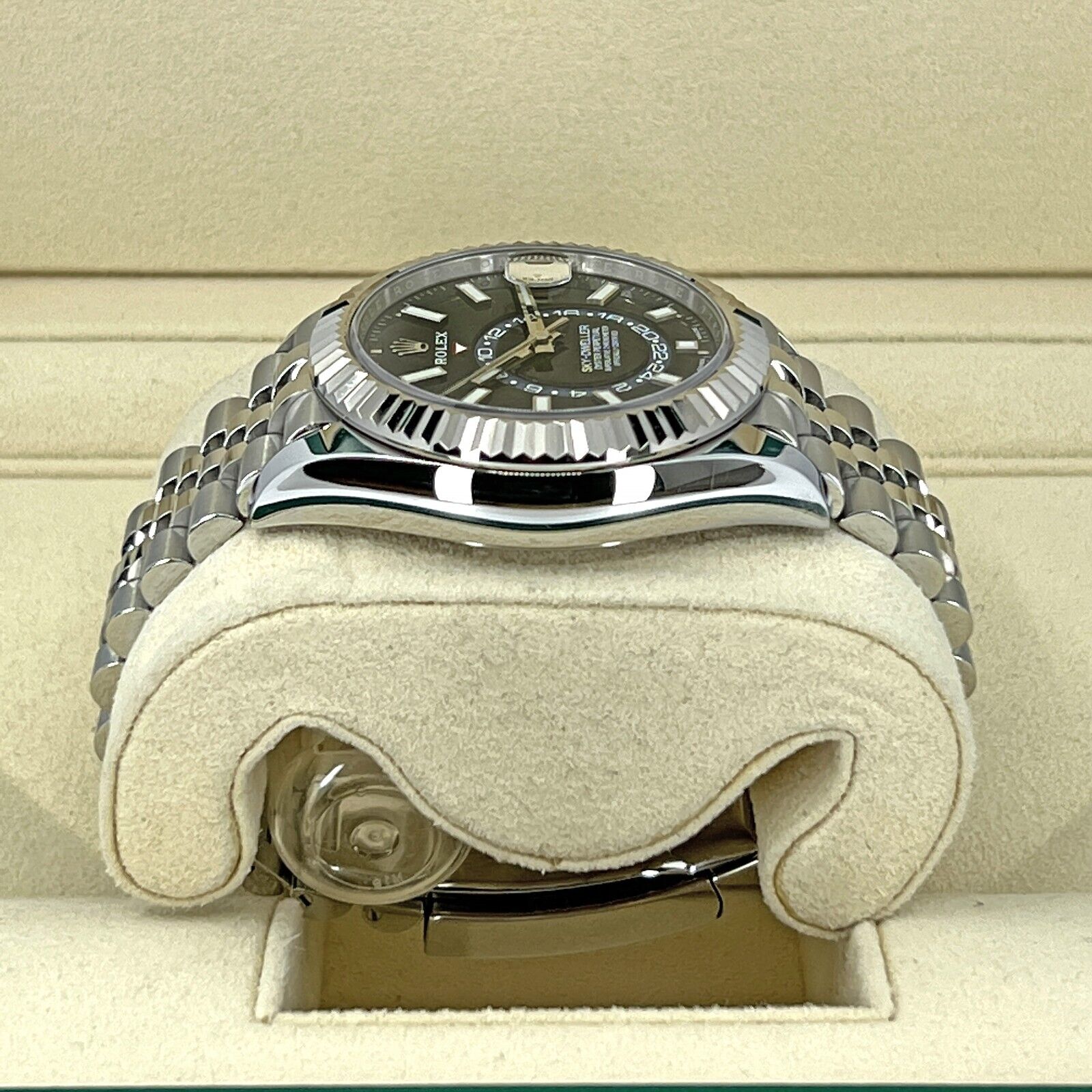 Rolex Sky-Dweller Stainless Steel and 18k White Gold Blue 42mm Jubilee, Ref# 326934-0004, Left