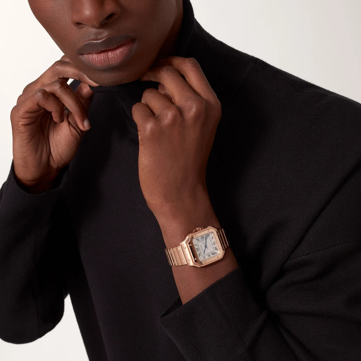 Unworn Cartier Santos de Cartier, 18k Rose Gold, 35.1mm, Ref# WGSA0031, Watch on hand