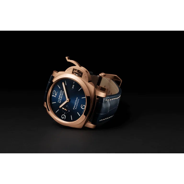 Side Panerai Luminor Marina Goldtech™ Sole Blu Ref# PAM01112