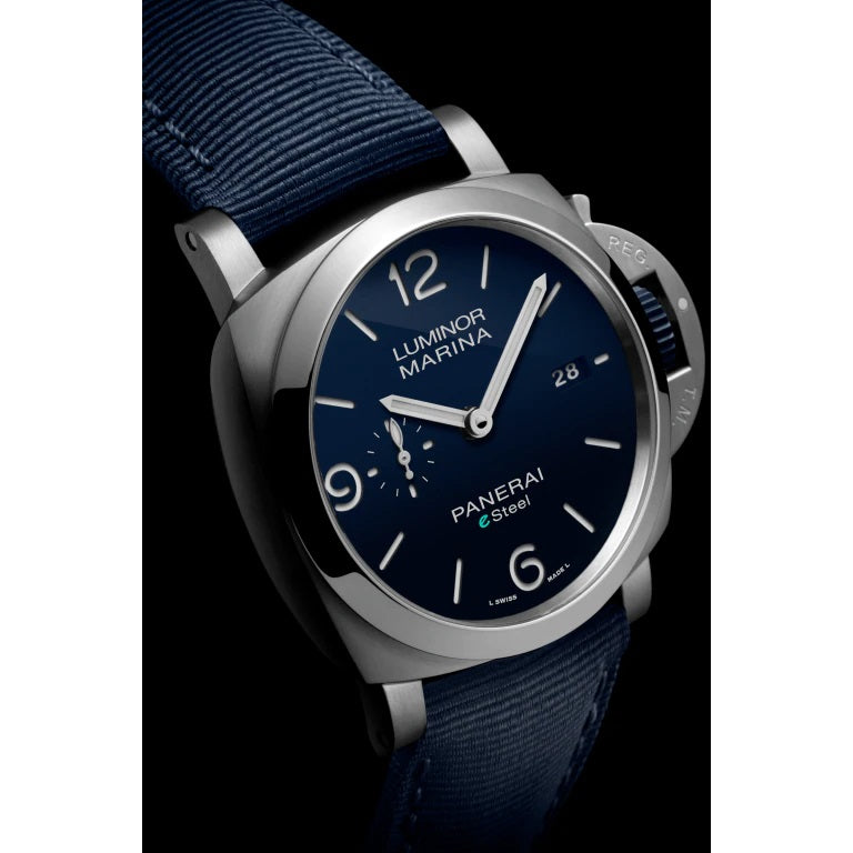 Side Panerai Luminor Marina ESteel™ Blu Profondo Ref# PAM01157