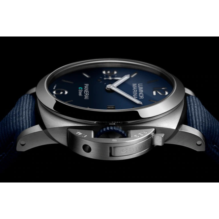 Side Panerai Luminor Marina ESteel™ Blu Profondo Ref# PAM01157