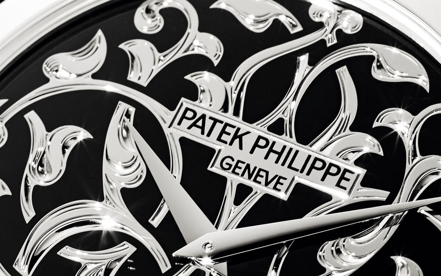 Patek Philippe Calatrava Volutes and Arabesques, Platinum, 38mm, Ref# 5088/100P-001, hands
