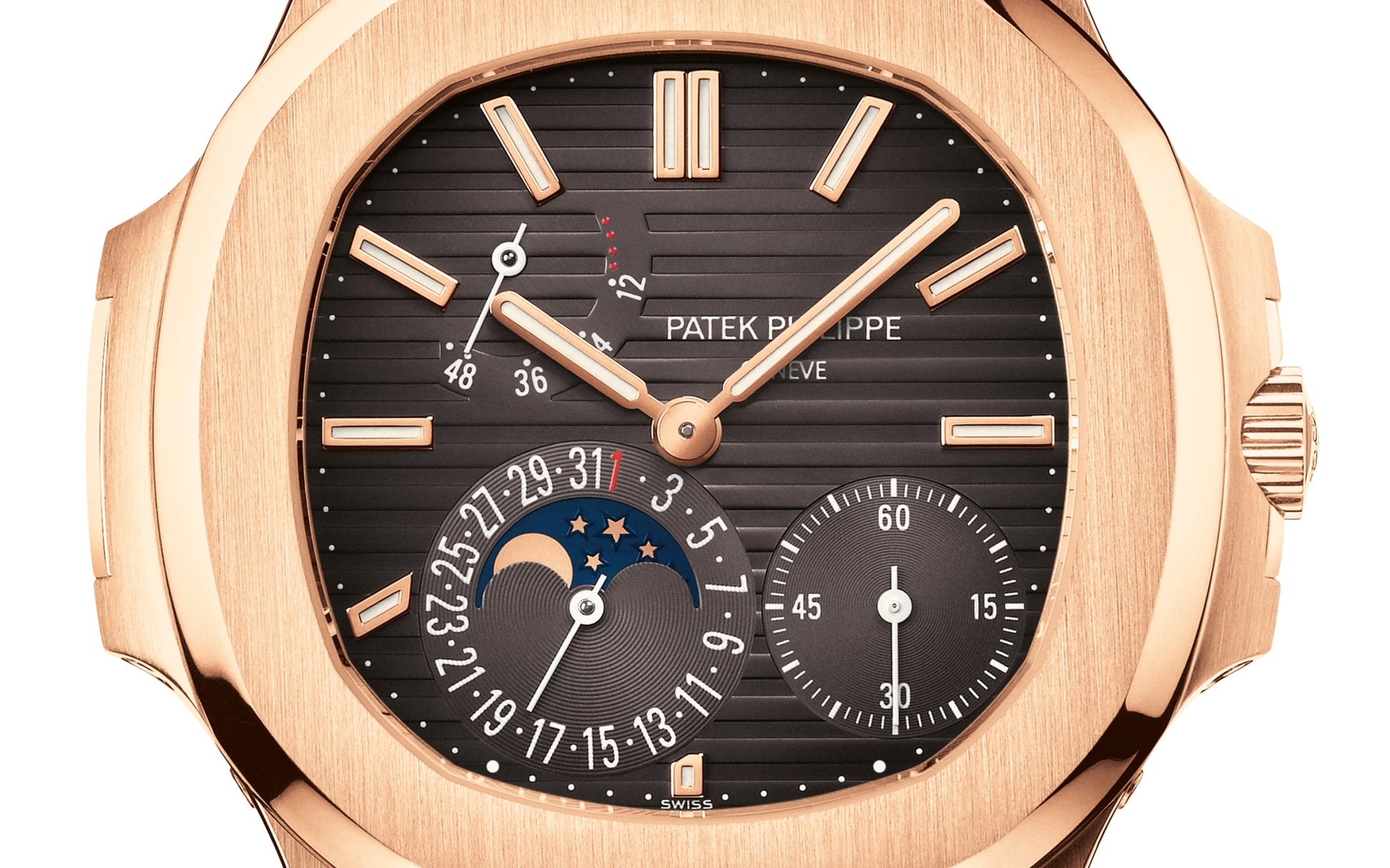 Patek Philippe Nautilus Date, Moon Phases Watch, 18k Rose Gold, 40mm, Ref# 5712R-001, Dial