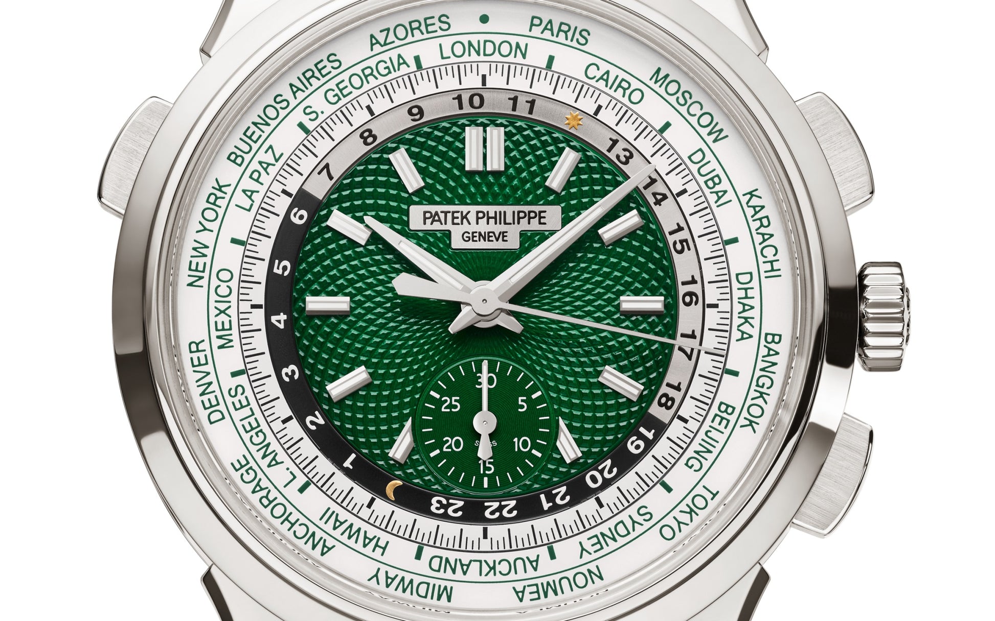 Patek Philippe Complication World-Time flyback Chronograph, Platinum, 39,5mm, Ref# 5930P-001, Dial