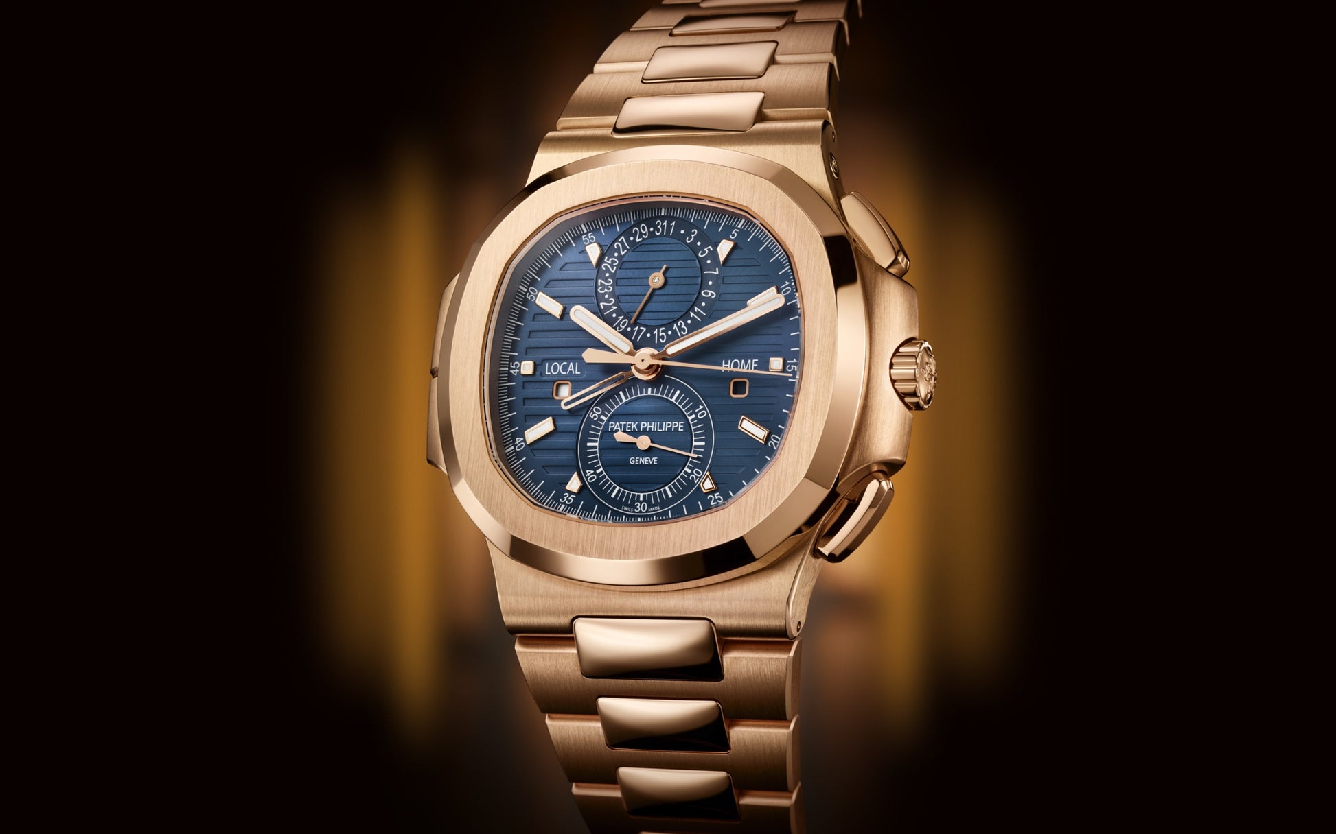 Patek Philippe Nautilus Travel Time Chronograph Watch, 18k Rose