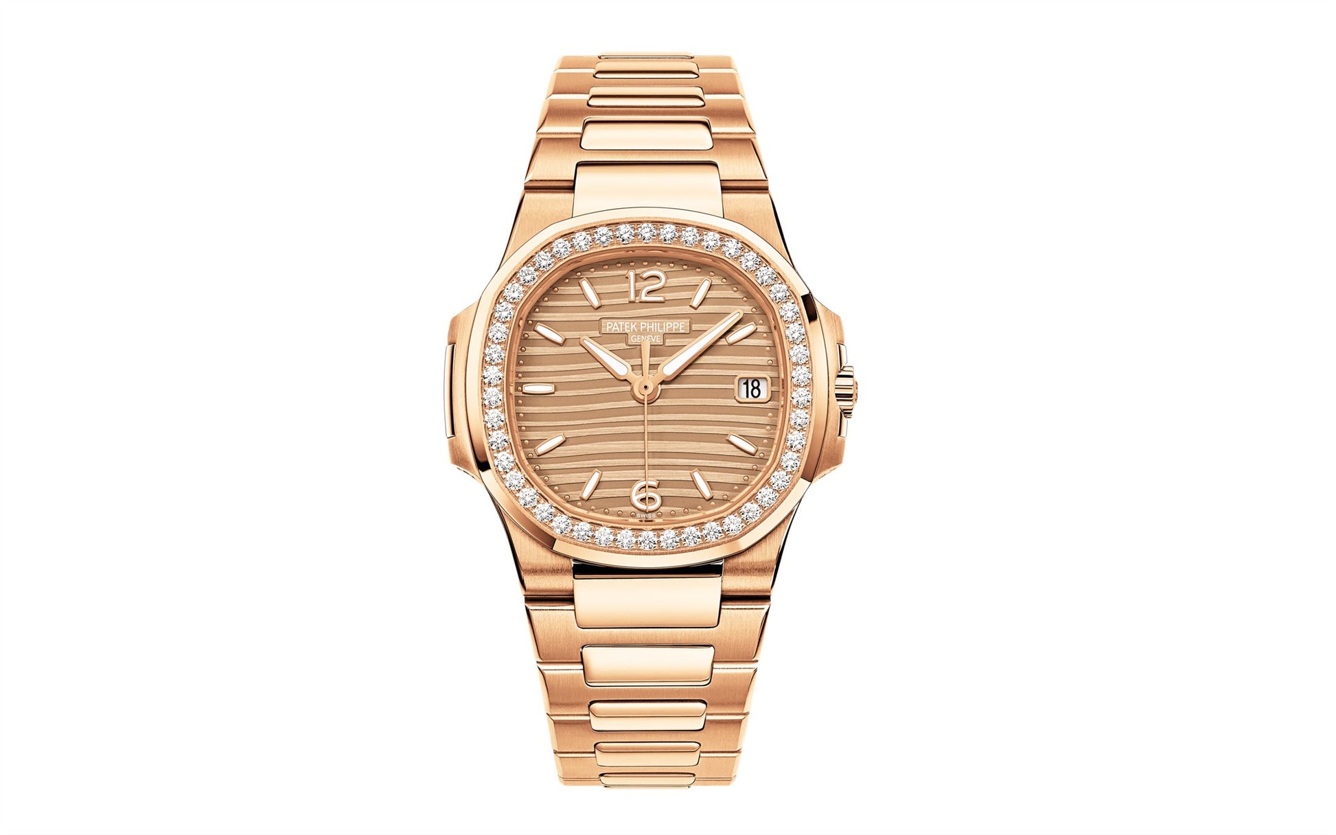 Patek Philippe Nautilus Quartz Diamond Ladies Watch, 18k Rose Gold