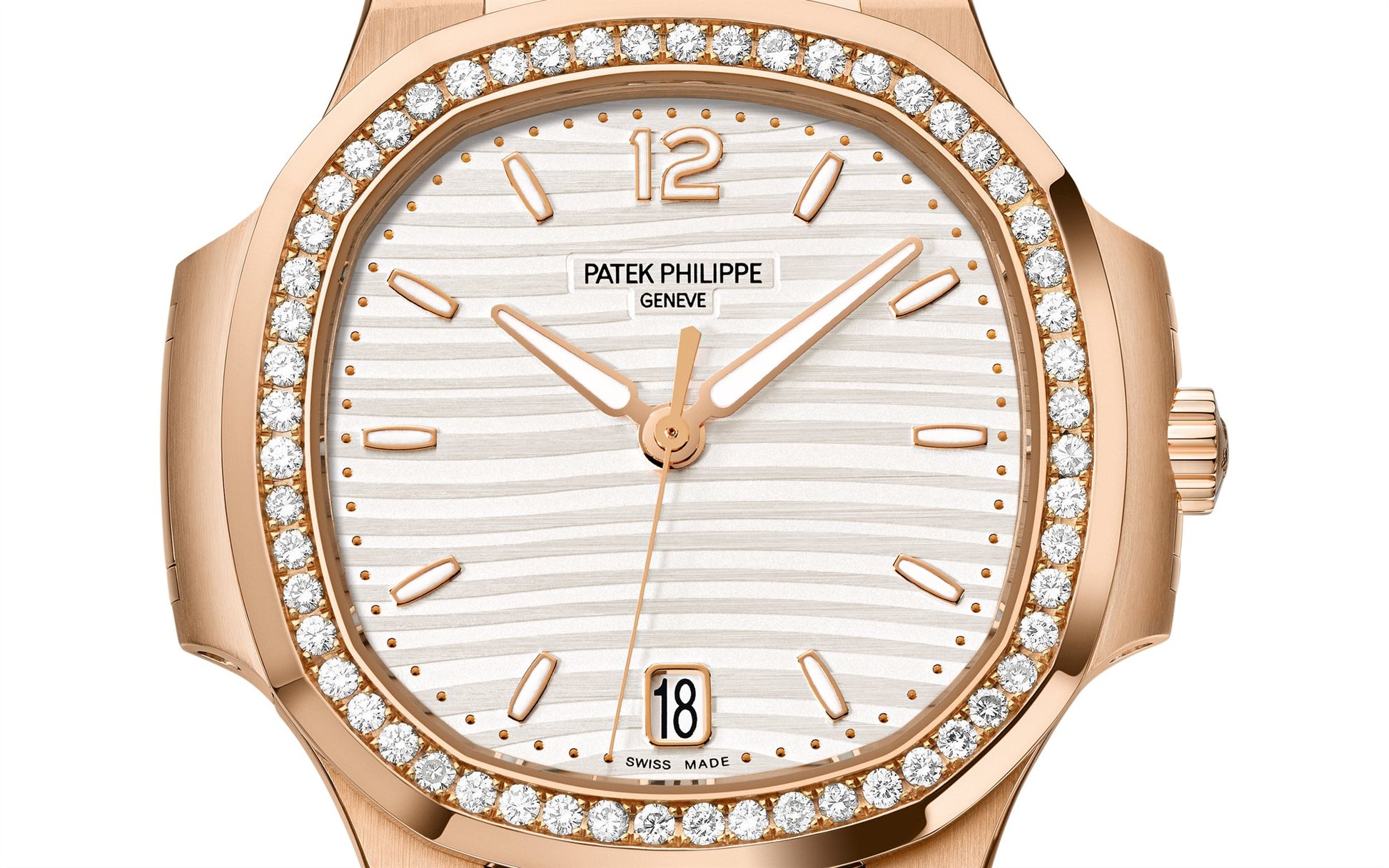 Patek Philippe Nautilus Ladies Automatic Watch, 18k Rose Gold and Diamonds, 35,2mm, Ref# 7118/1200R-001, Dial