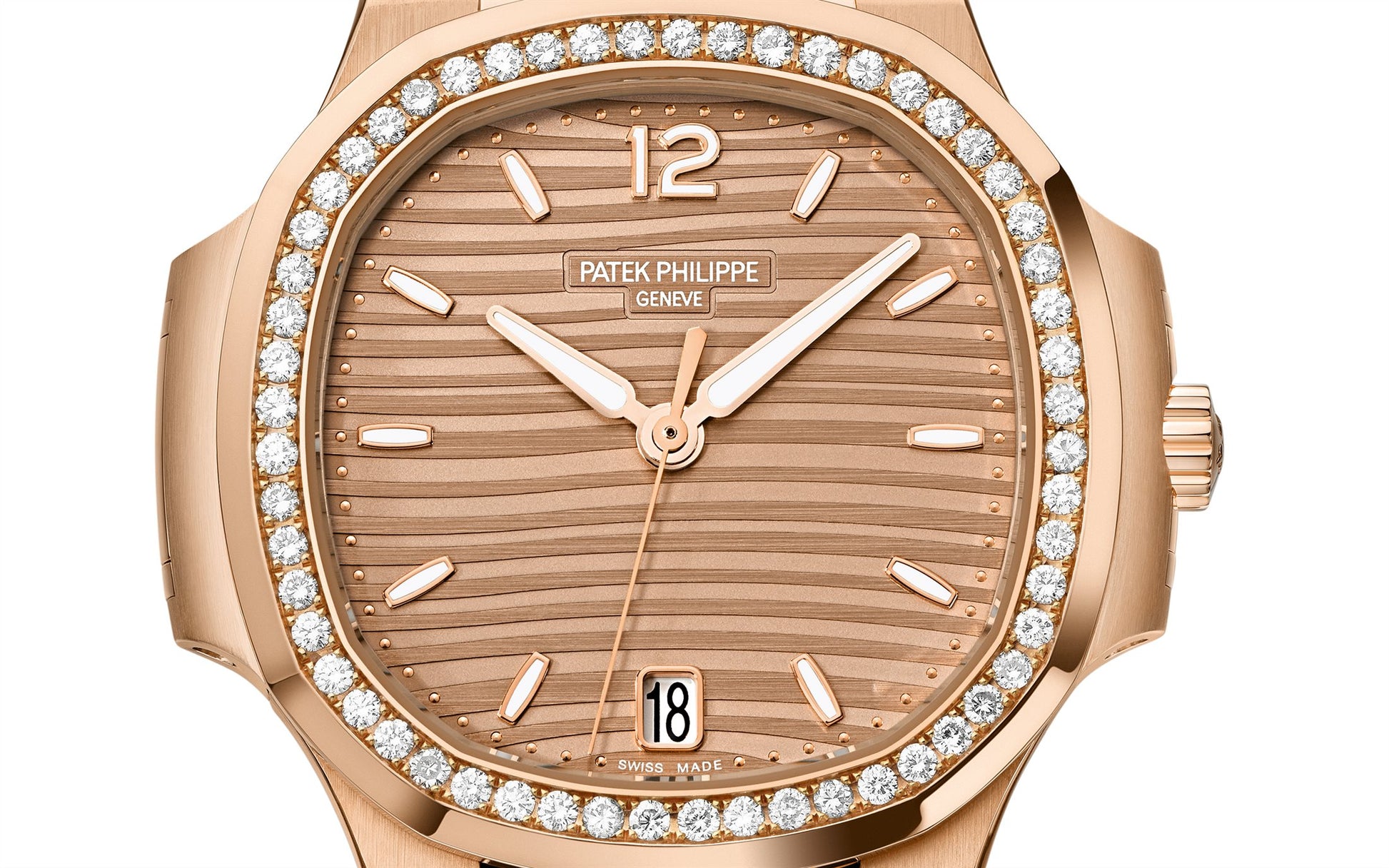 Patek Philippe Nautilus Ladies Automatic Watch, 18k Rose Gold and Diamonds, 35,2mm, Ref# 7118/1200R-010, Dial