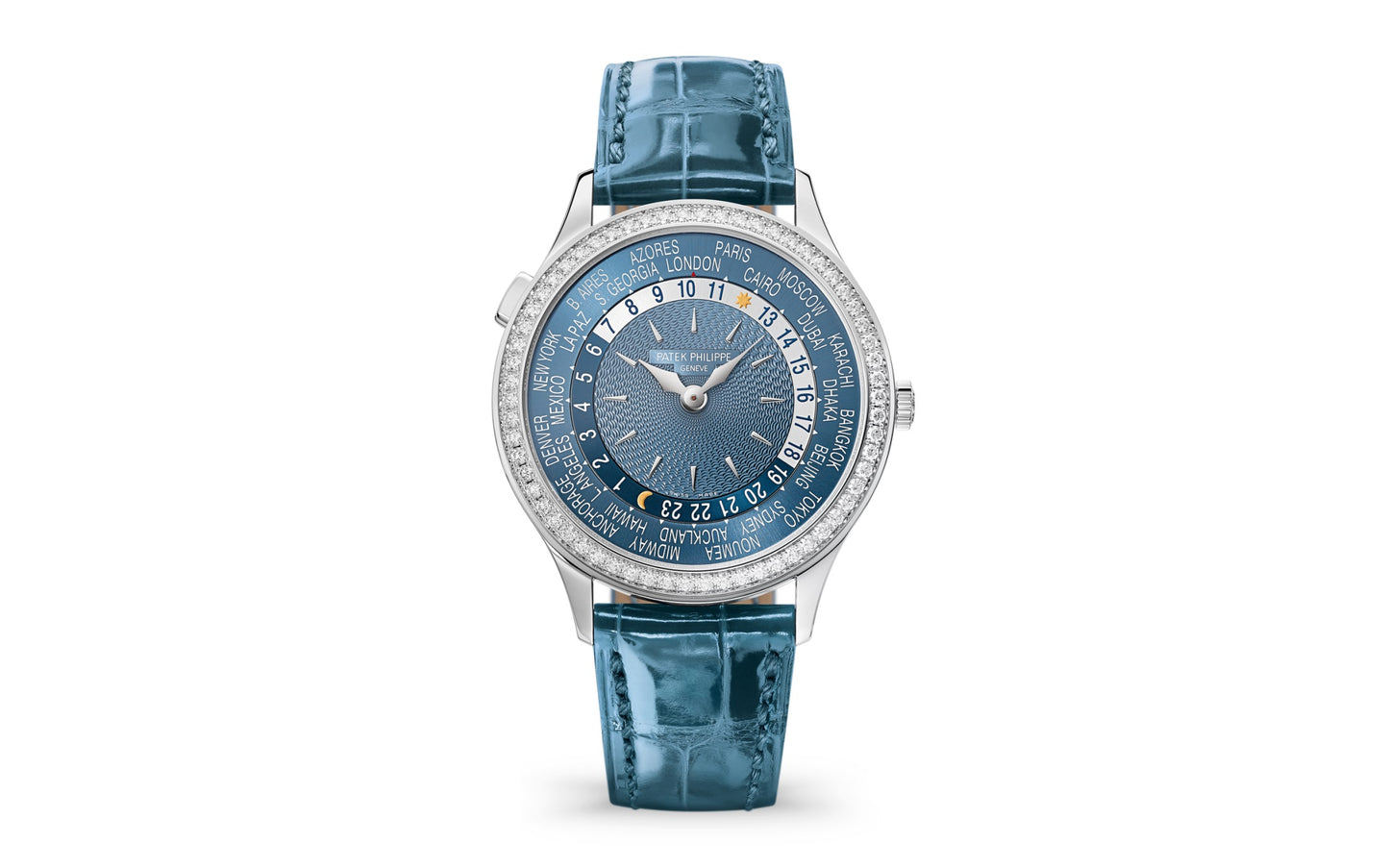 Patek Philippe Women’s Complication World-Time, 18k White Gold set with 89 diamonds (~1.03 ct.), 36mm, Ref# 7130G-016, 1