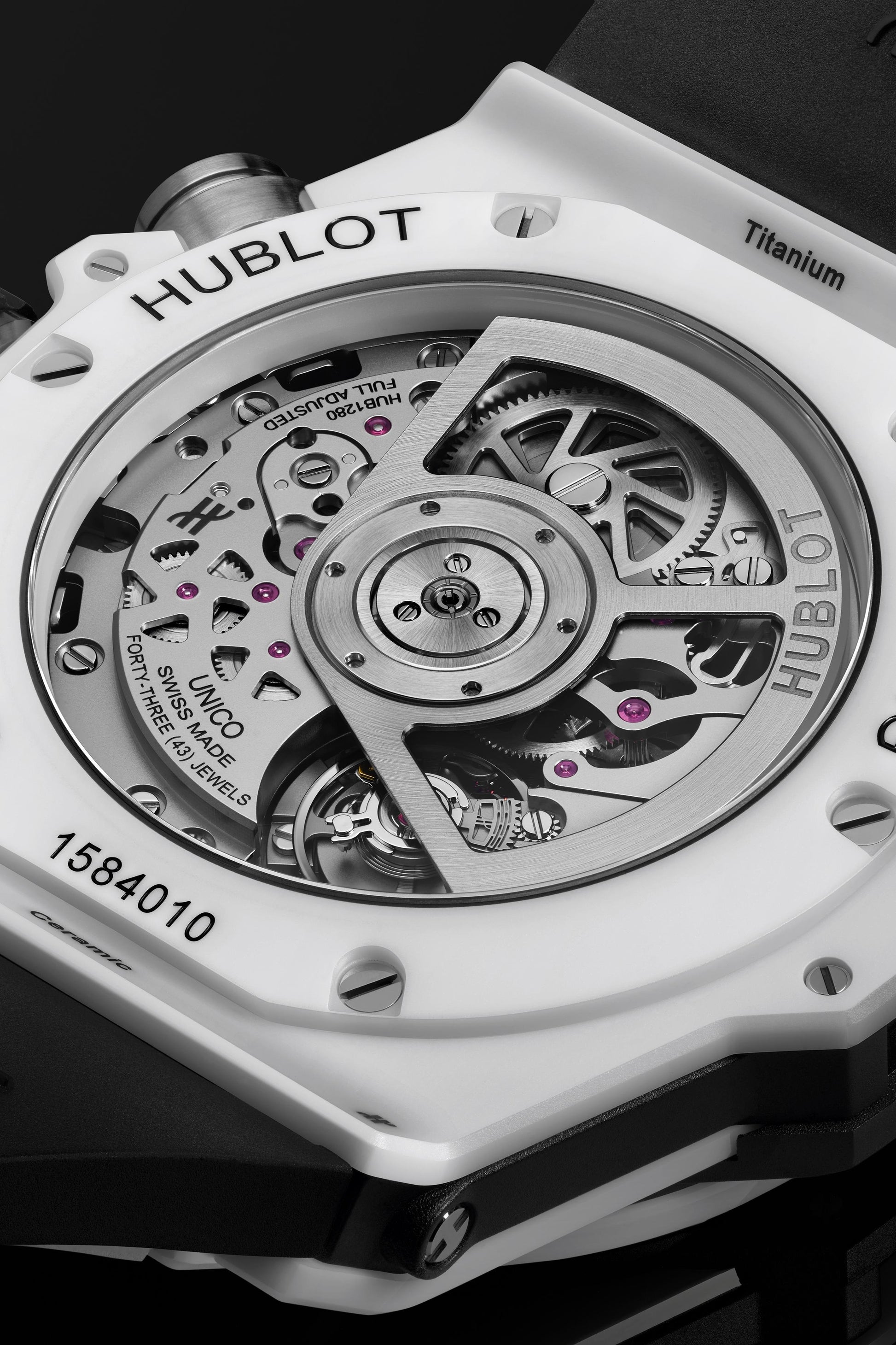 Hublot Big Bang Unico White Ceramic Watch - 42 mm - Black Skeleton Dial - Black and White Rubber Strap-441.HX.1171.RX