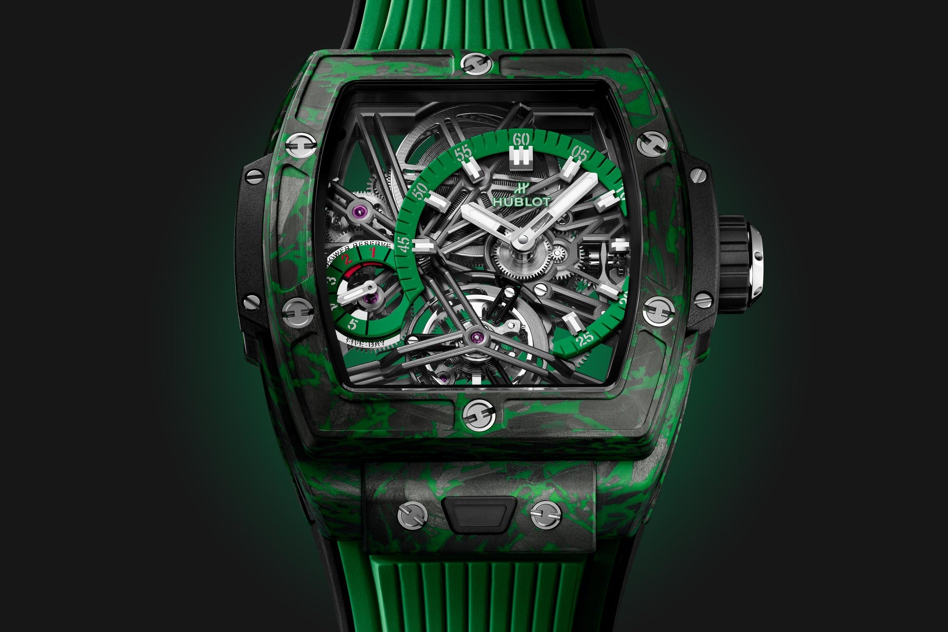 Dial Hublot Spirit of Big Bang TOURBILLON CARBON GREEN Ref# 645.QG.5217.RX