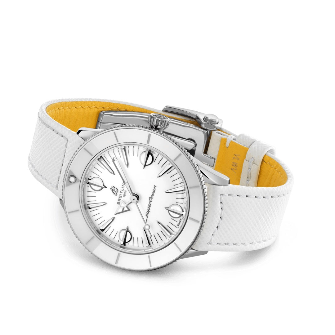 Side Breitling Superocean Heritage ’57 Pastel Paradise Stainless Steel 38 mm Ref# A10340A71A1X1