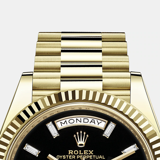 Rolex Day-Date, 40mm, 18k Yellow Gold, Ref# 228238-0059, Bezel, bracelet