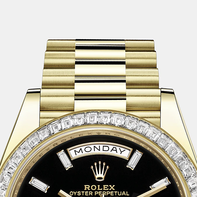 Rolex Day-Date, 40mm, 18k Yellow Gold and Diamonds, Ref# 228398tbr-0038, Bezel, bracelet