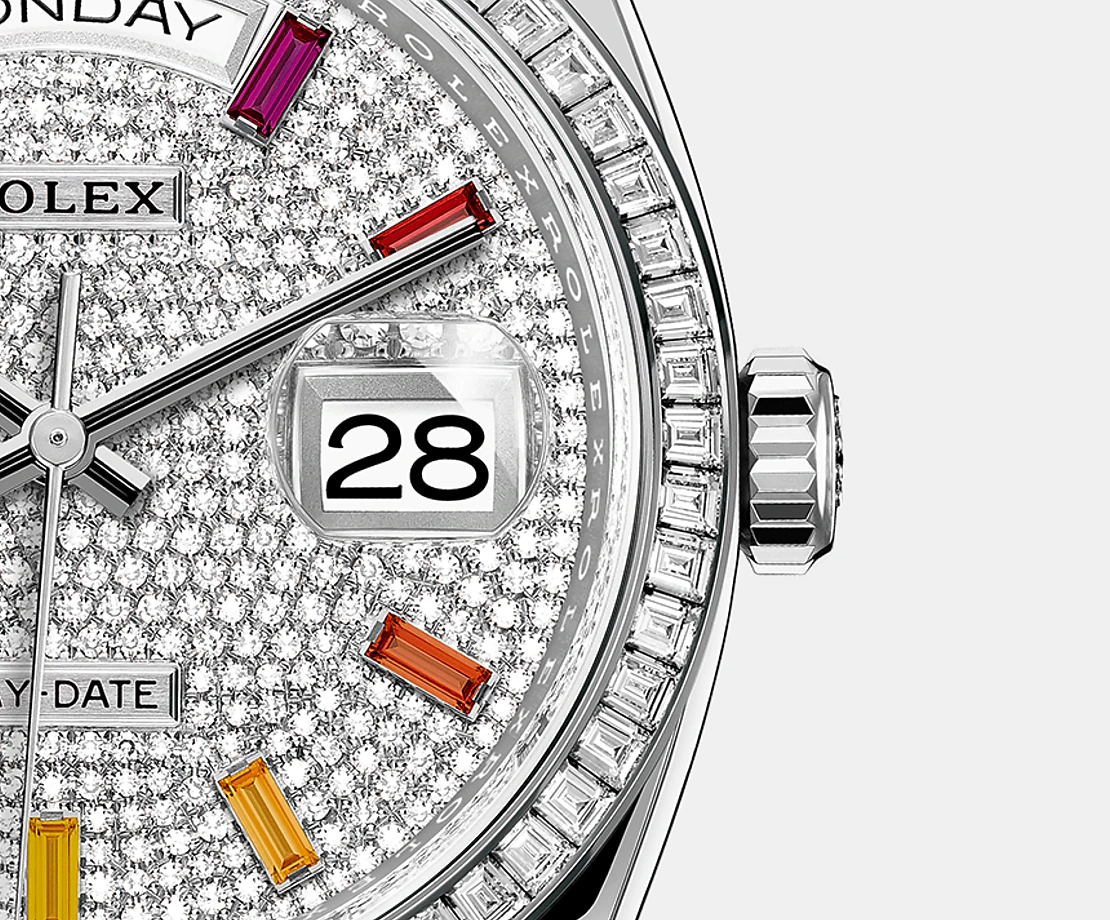 Rolex Day-Date, 36mm, Platinum and Diamonds, Ref# 128396tbr-0006, Date