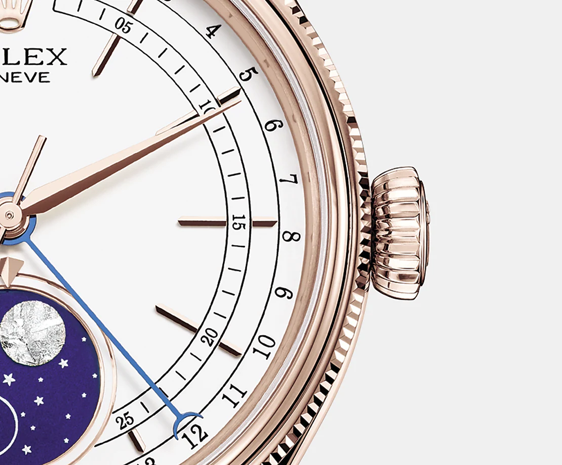 Rolex Cellini Moonphase 39mm, 18k Everose Gold, Ref# 50535-0002, Crown