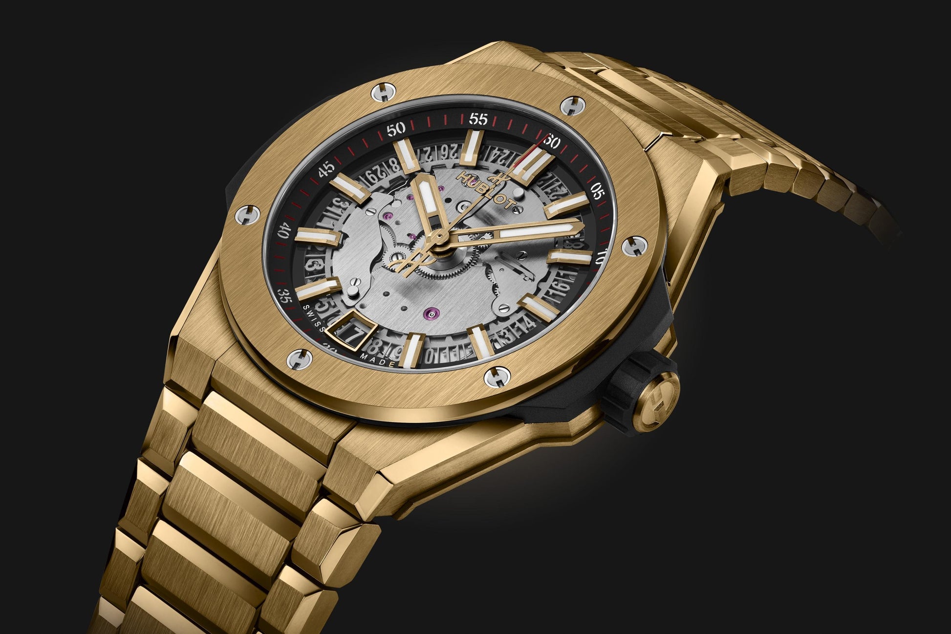 Side Hublot Big Bang INTEGRATED TIME ONLY YELLOW GOLD Ref# 456.VX.0130.VX