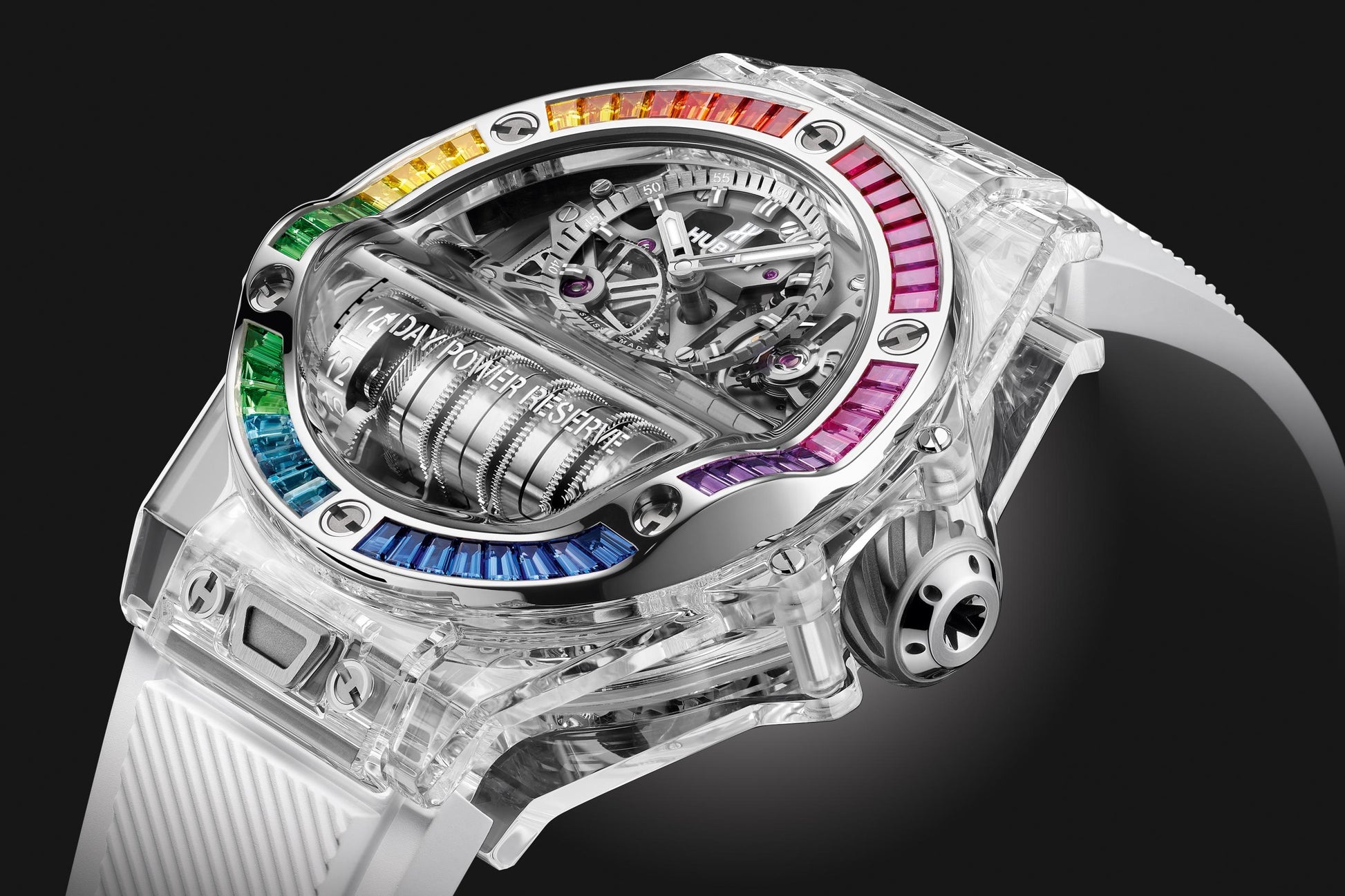 Side Hublot Big Bang MP-11 POWER RESERVE 14 DAYS SAPPHIRE RAINBOW Ref# 911.JX.0102.RW.4099