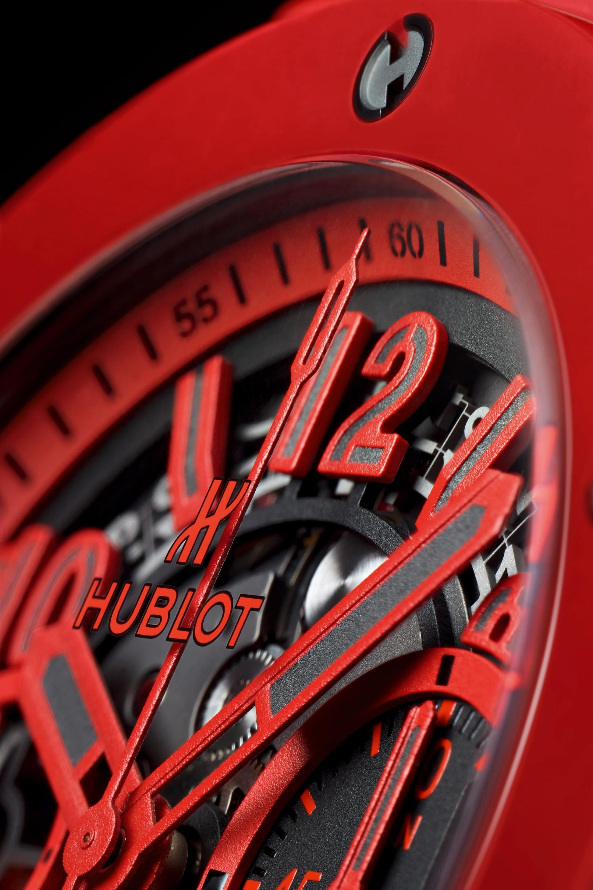 Hublot Big Bang Unico Red Magic 45mm, Ref# 411.CF.8513.RX, Hands and  markers