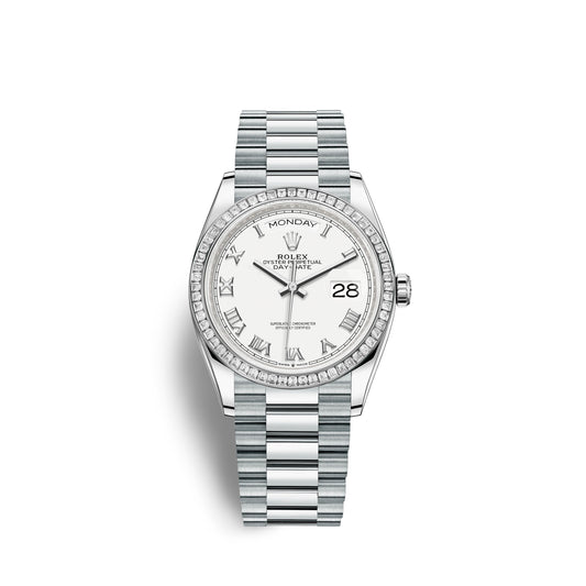 Rolex Day-Date, 36mm, Platinum and Diamonds, Ref# 128396tbr-0010