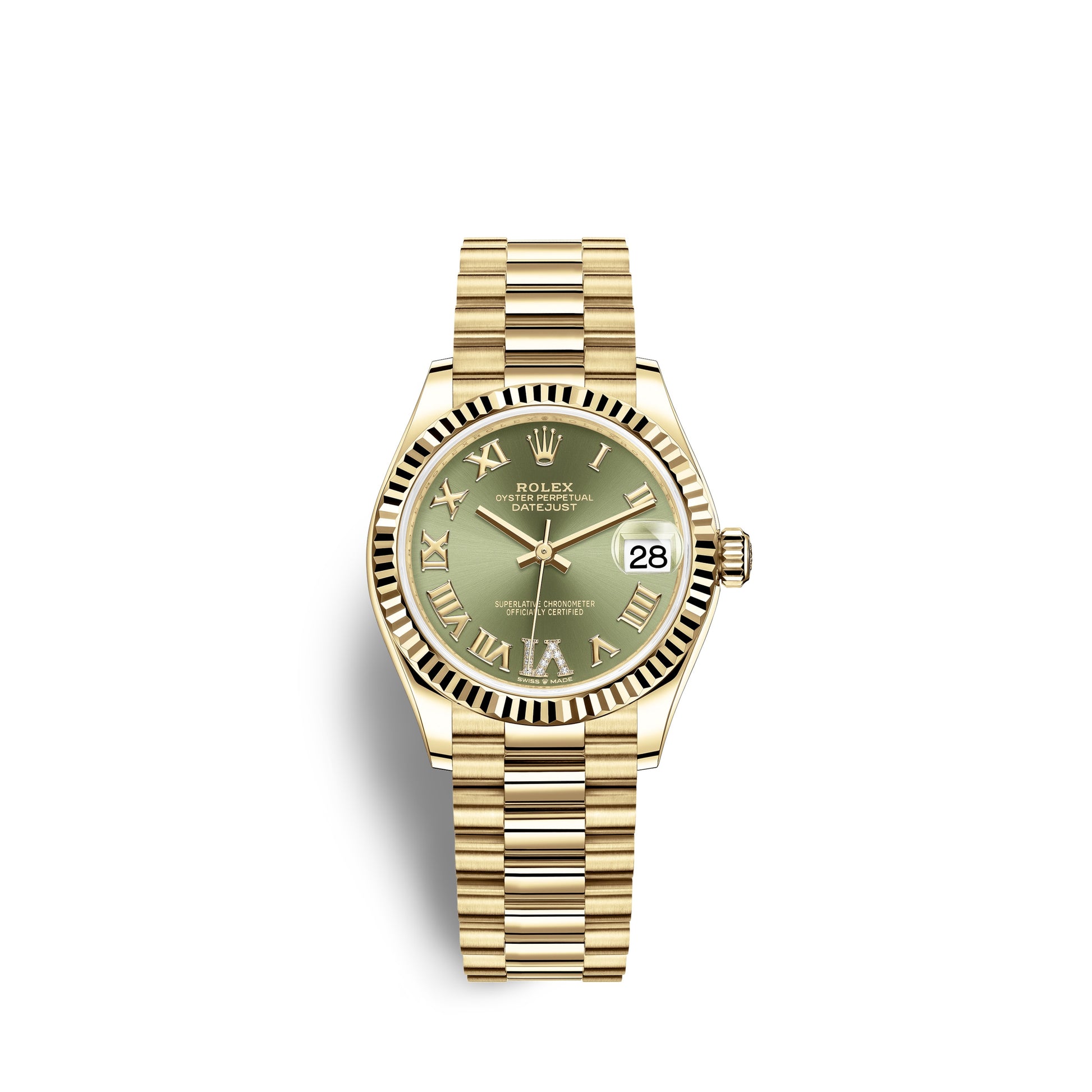 rolex datejust gold green