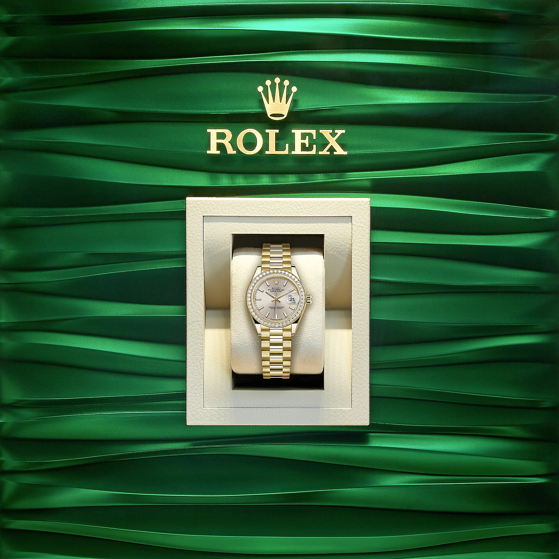Rolex Lady-Datejust 28, 18kt Yellow Gold and diamonds, Ref# 279138RBR-0005, watch in box
