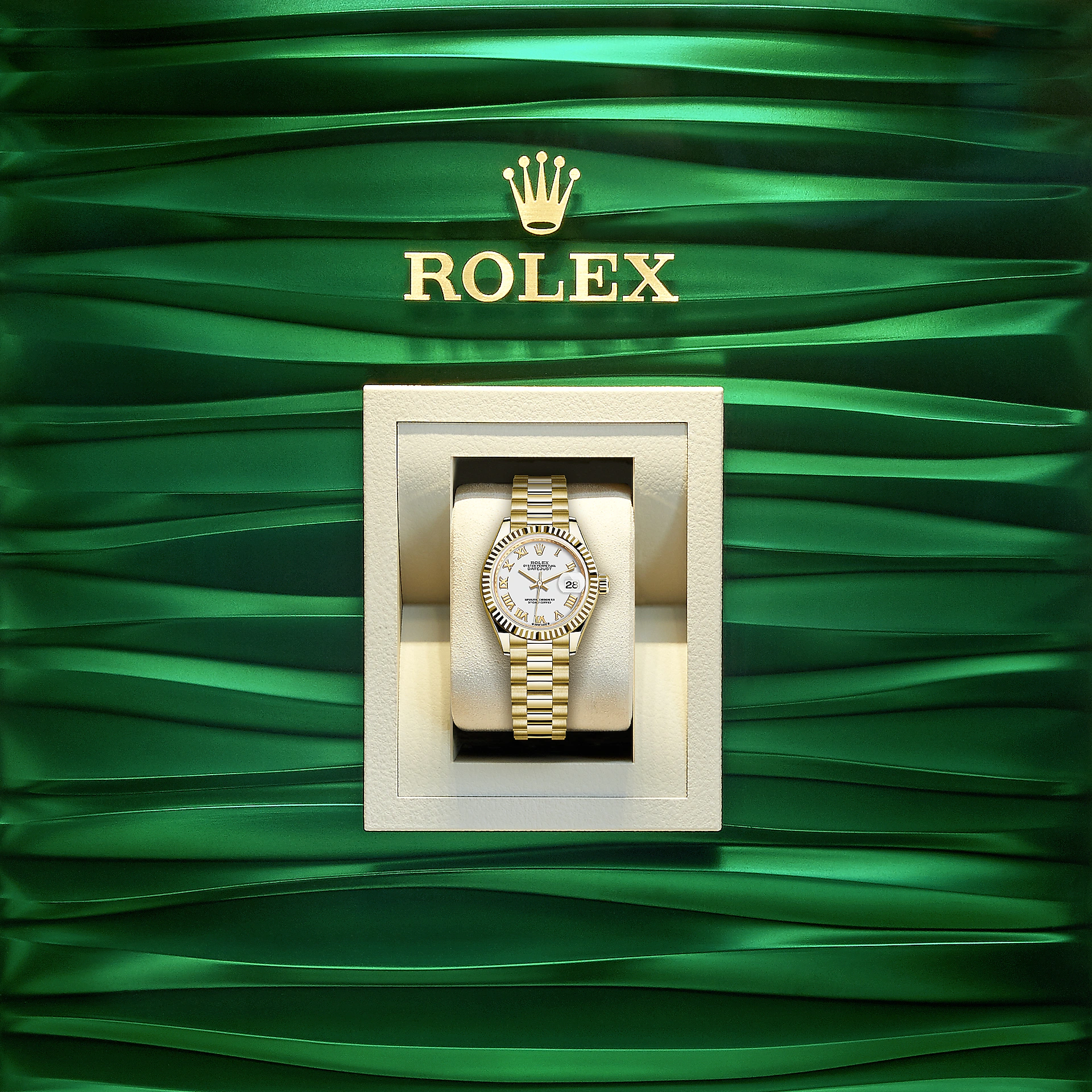 Rolex Lady-Datejust 28, 18k Yellow Gold, Ref# 279178-0029, Watch in box