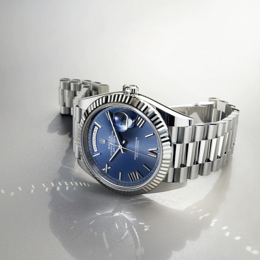 Rolex day date 40 top white gold blue dial