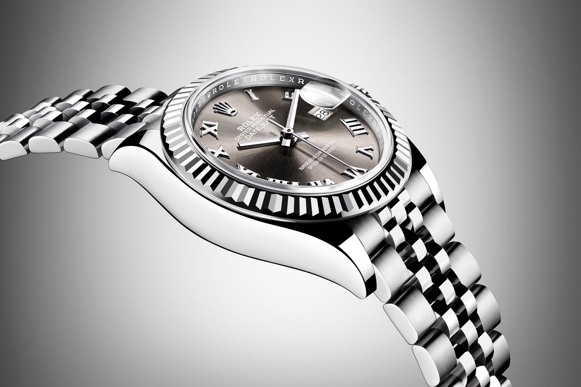 Rolex Lady-Datejust 28, Oystersteel and 18k White Gold, Ref# 279174-0013, Left