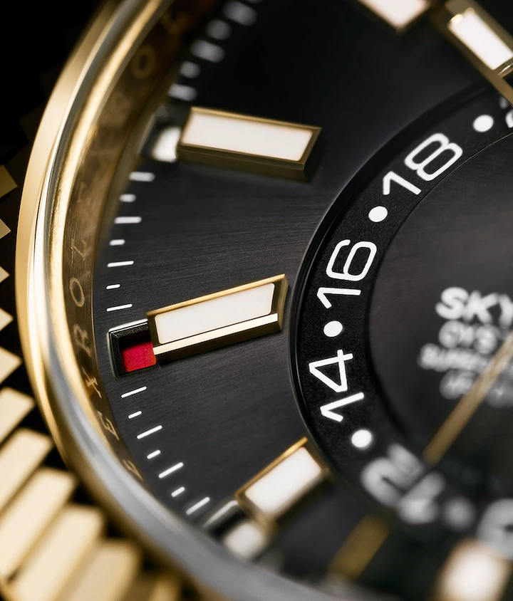 Rolex Sky-Dweller, 18k Yellow Gold, Oysterflex, Ref# 326238-0009, Indexes