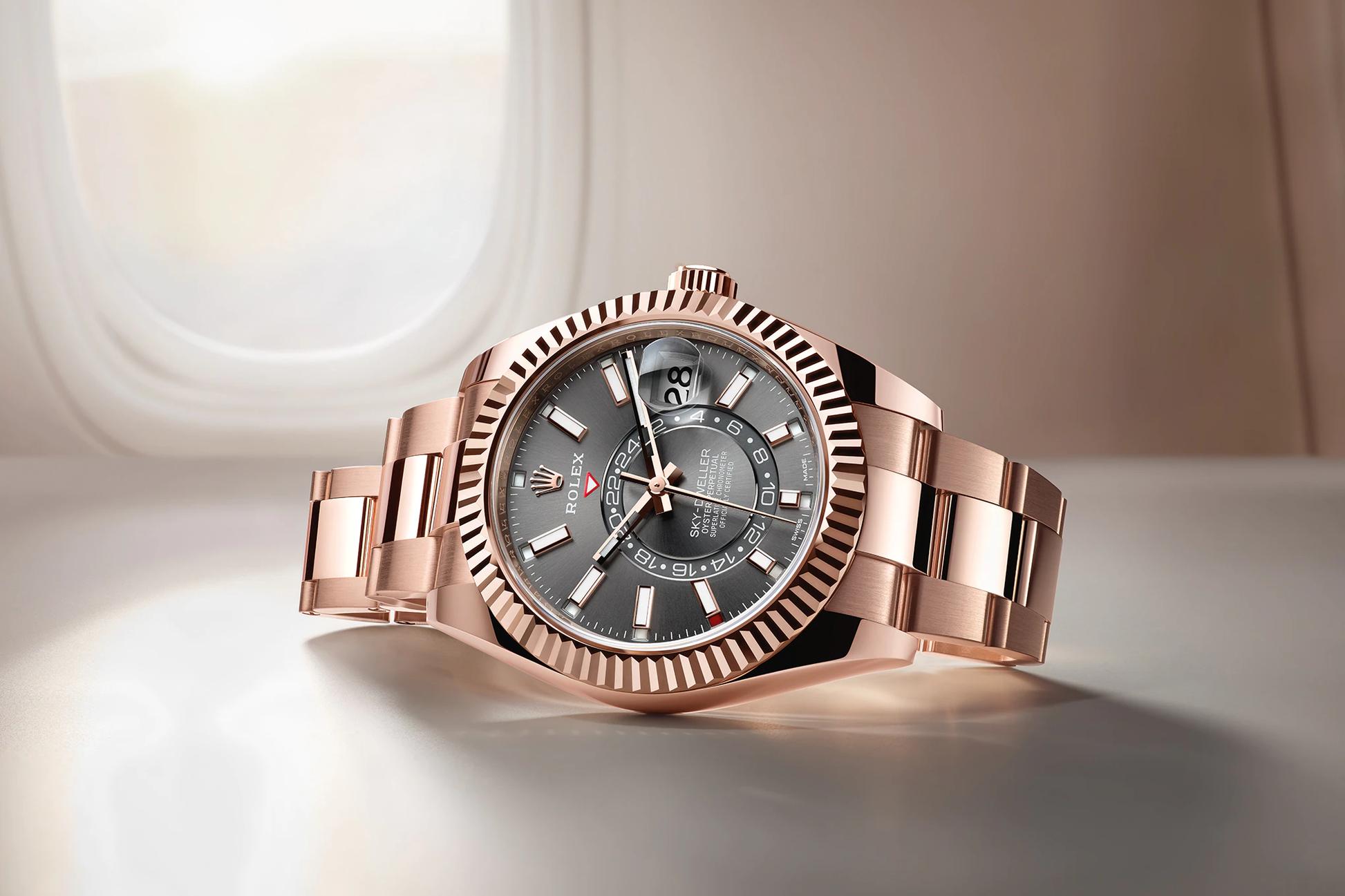 Oyster perpetual sky dweller rose gold shop