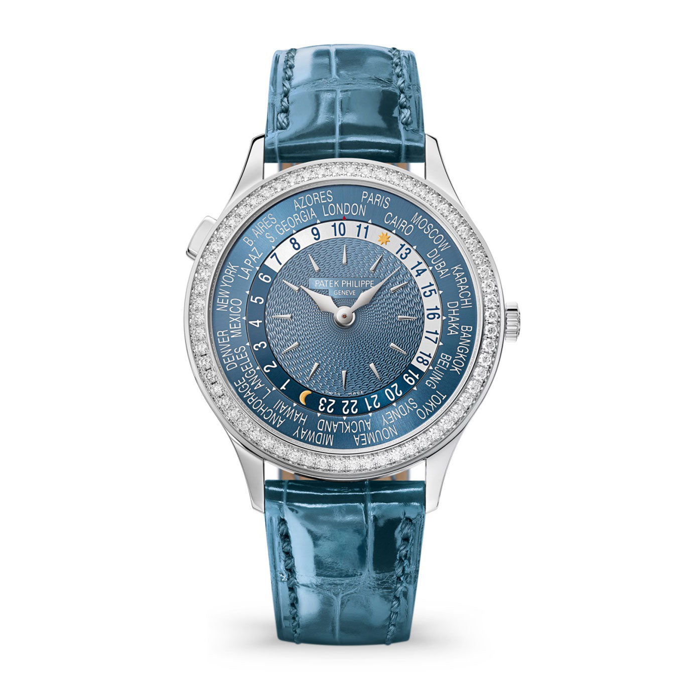 Patek Philippe Women’s Complication World-Time, 18k White Gold set with 89 diamonds (~1.03 ct.), 36mm, Ref# 7130G-016