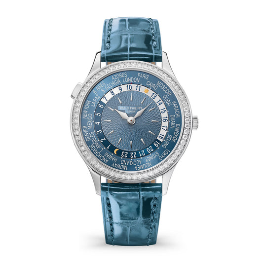 Patek Philippe Women’s Complication World-Time, 18k White Gold set with 89 diamonds (~1.03 ct.), 36mm, Ref# 7130G-016