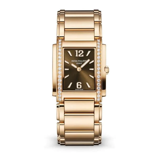 Patek Philippe Twenty~4 Quartz Ladies Watch, 18k Rose Gold with 34 Diamond (~0.57 ct), 25.1 x 30 mm, Ref# 4910/1201R-001