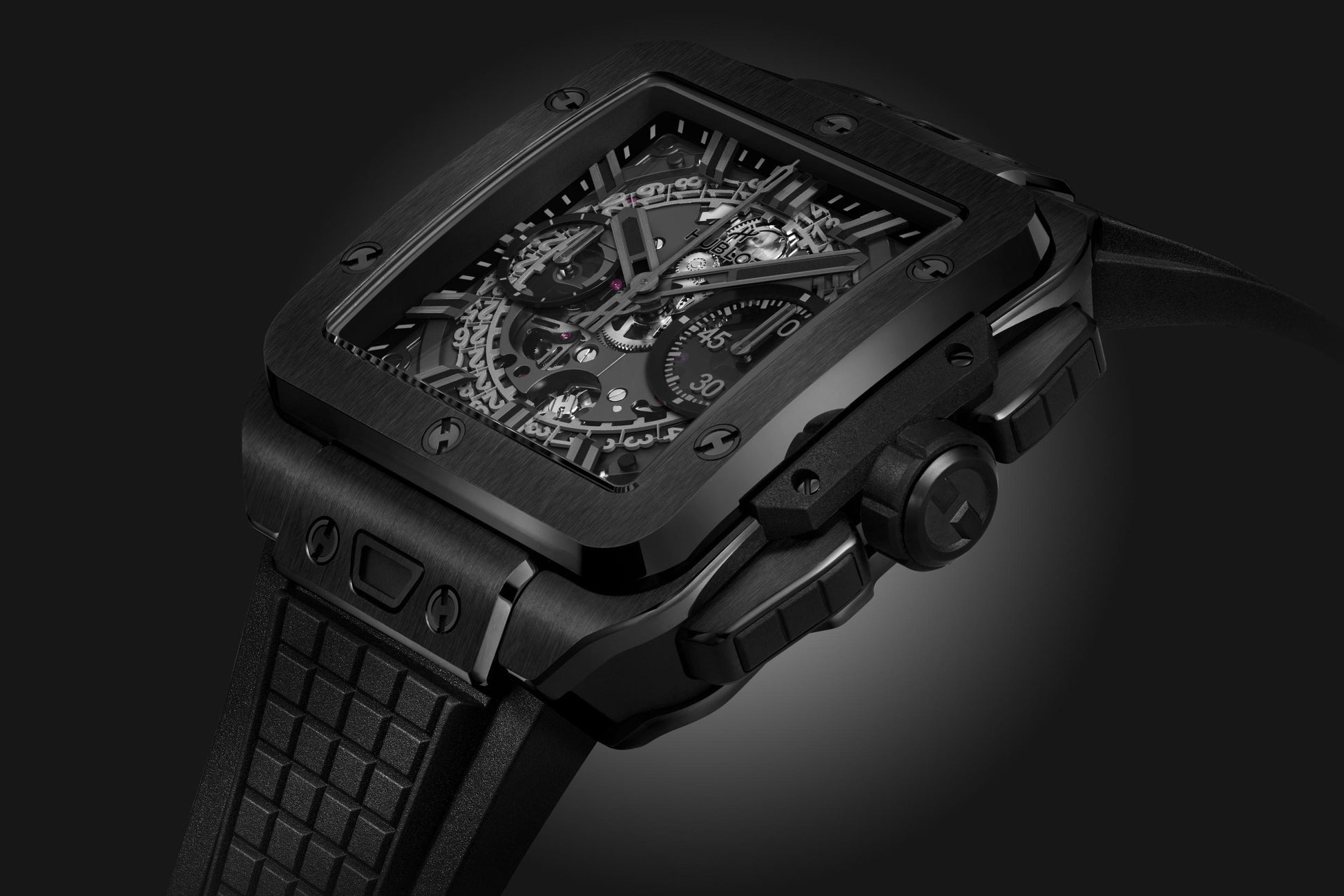 Side Hublot Square Bang UNICO ALL BLACK Ref# 821.CX.0140.RX