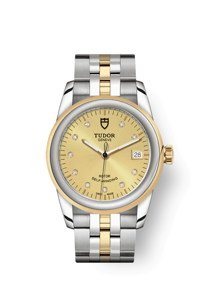 Tudor Glamour Date, Stainless Steel and 18k Yellow Gold with Diamond-set, 36mm, Ref# M55003-0006