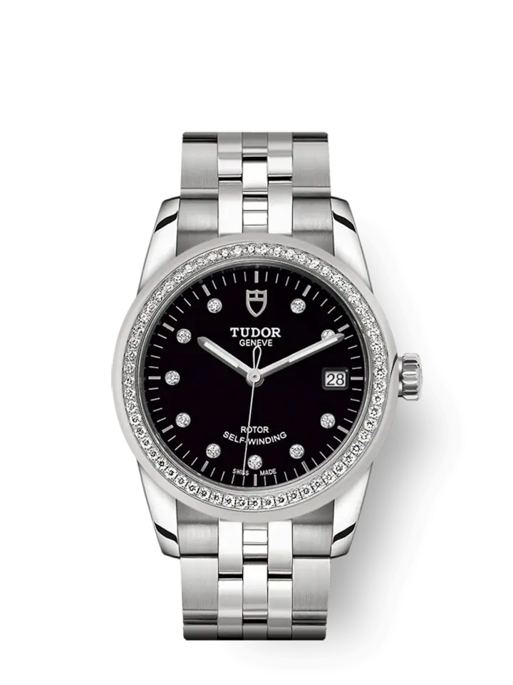 Tudor Glamour Date, Stainless Steel with Diamond-set dial and Diamond-set bezel, 36mm, Ref# M55020-0007