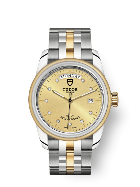 Tudor Glamour Date+Day, Stainless Steel and 18k Yellow Gold with Diamond-set, 39mm, Ref# M56003-0006