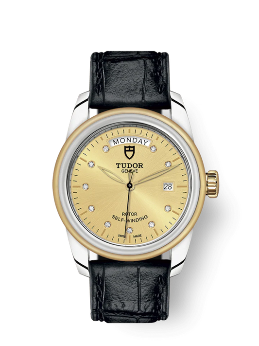 Tudor Glamour Date+Day, Stainless Steel and 18k Yellow Gold with Diamond-set, 39mm, Ref# M56003-0035