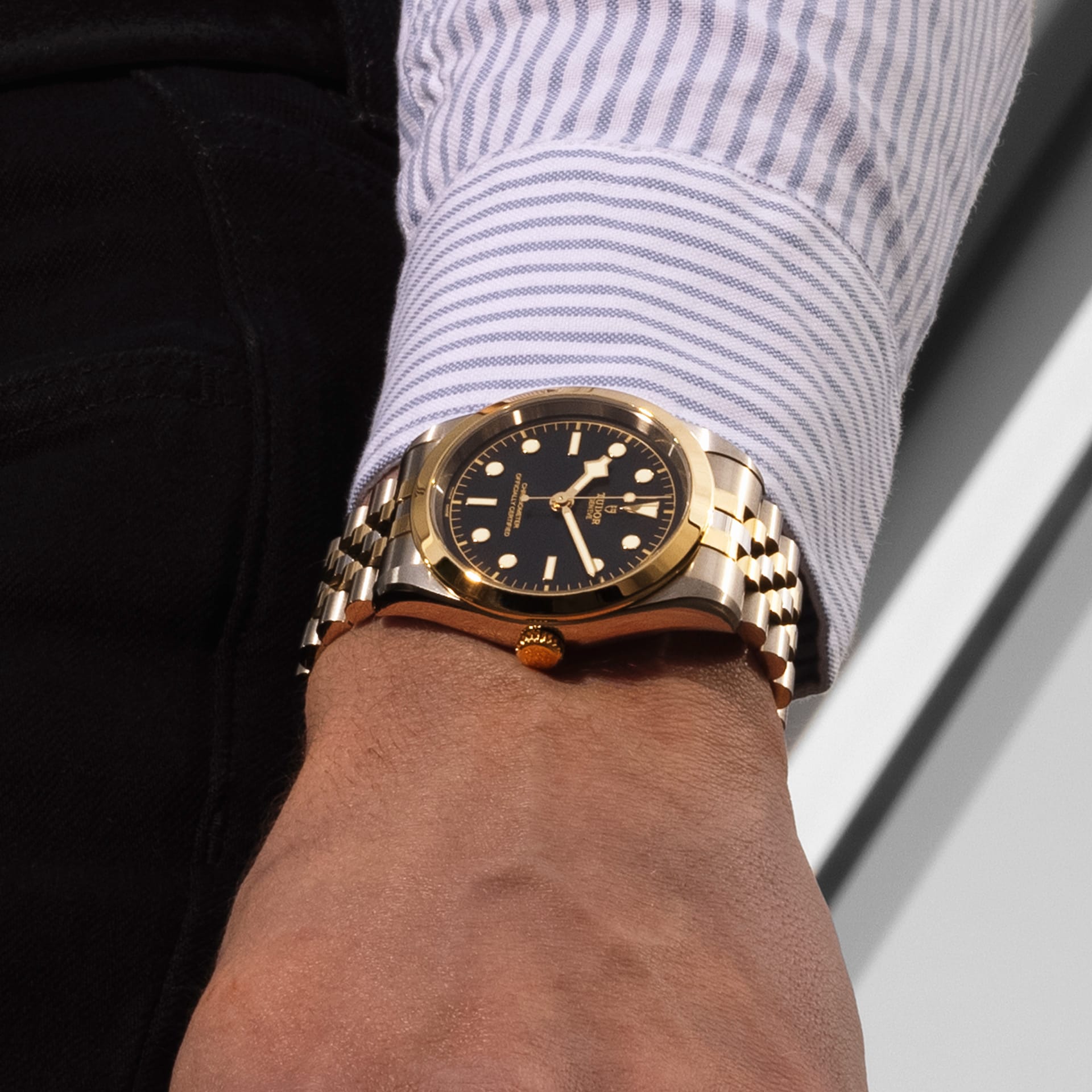 Tudor Black Bay 41 S&G, Stainless Steel and 18k Yellow Gold, Ref# M79683-0001, Watch on hand