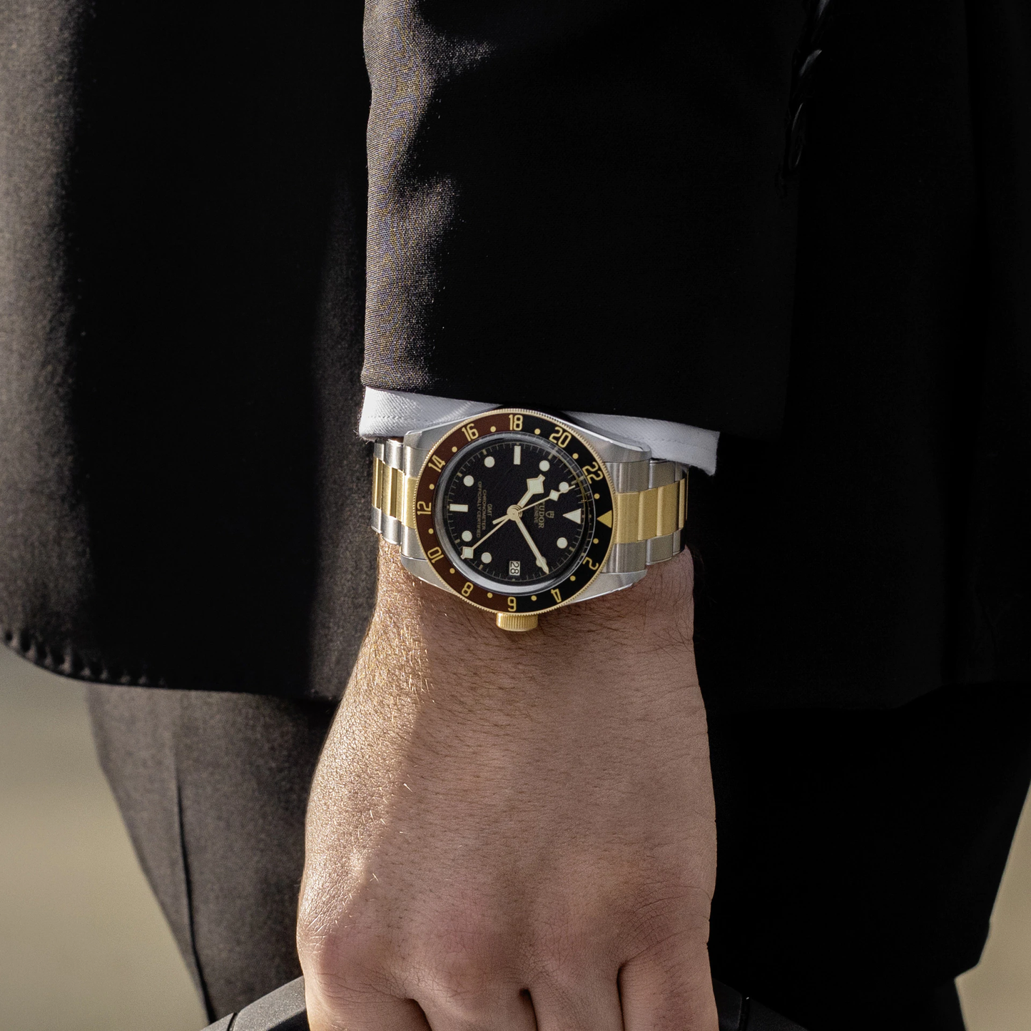 Tudor Black Bay GMT S&G, Stainless Steel and 18k Yellow Gold, 41mm, Ref# M79833MN-0001, Watch on hand