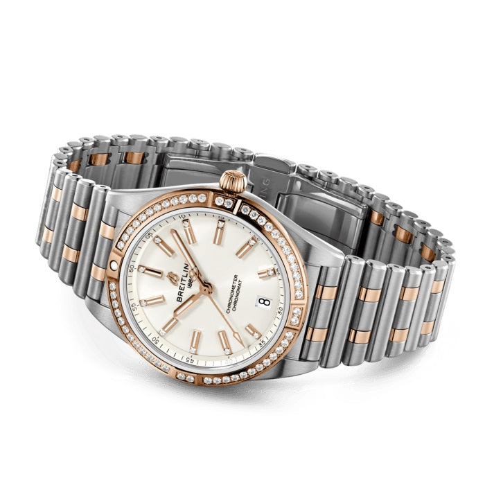 Side Breitling Chronomat Automatic 36 Stainless Steel & 18k Red Gold (Gem-set) Ref# U10380591A1U1