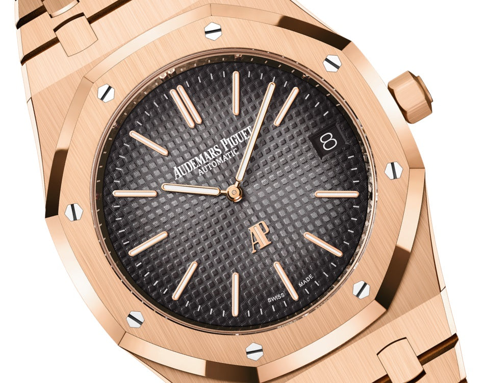 Side Audemars Piguet Royal Oak "JUMBO" EXTRA-THIN "50TH ANNIVERSARY" Ref# 16202OR.OO.1240OR.01