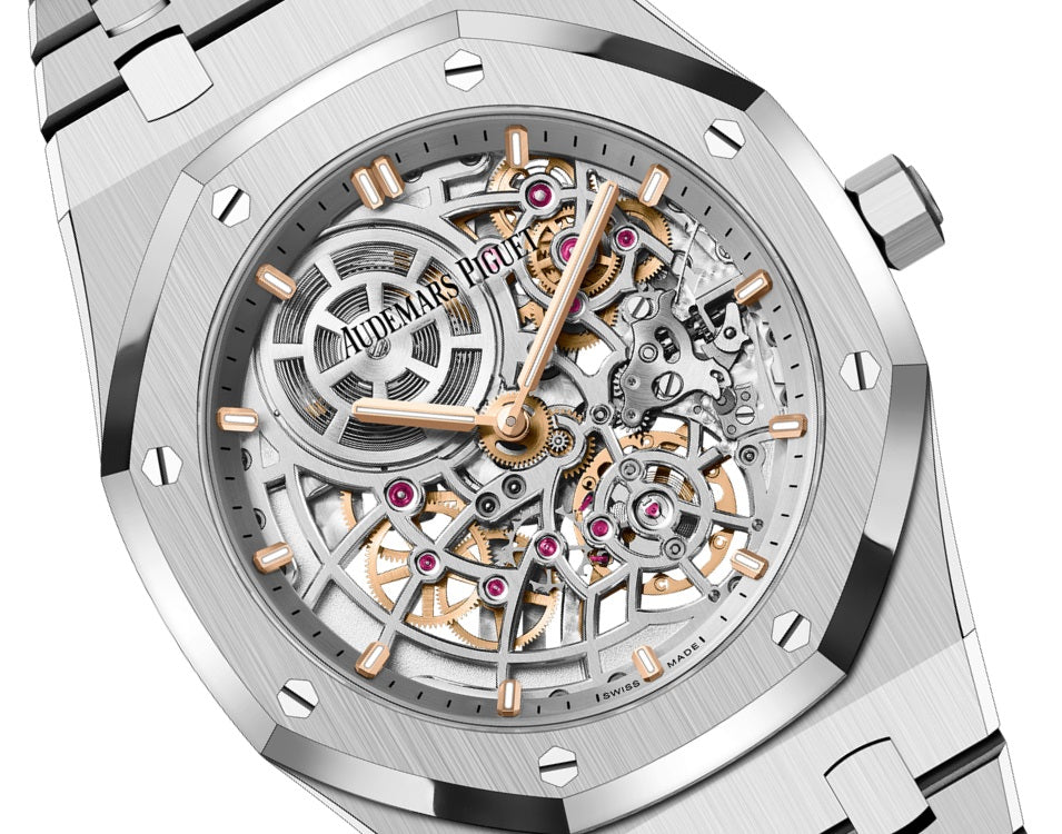 Side Audemars Piguet Royal Oak "JUMBO" EXTRA-THIN OPENWORKED "50TH ANNIVERSARY" Ref# 16204ST.OO.1240ST.01